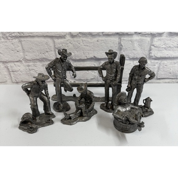 Vintage 1981 Michael Ricker Lot Of 7 Pewter Figures The Cowboy Collection Signed